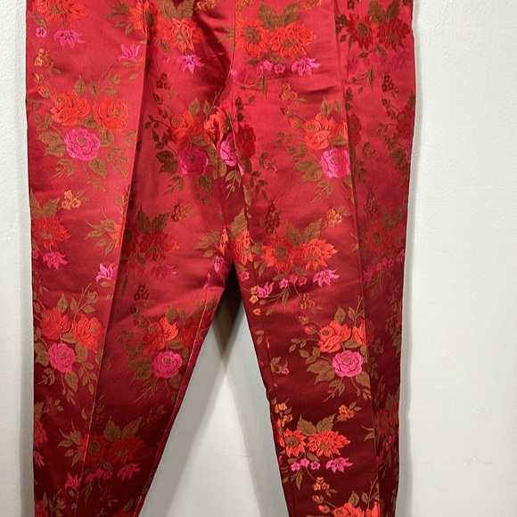 MARINA RINALDI Floral Metallic Jacquard wool acetate Pants in Burgundy waist 30 - Picture 4 of 16